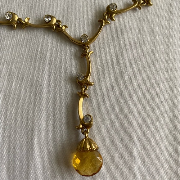 VINTAGE amber and gold and diamond necklace - Picture 3 of 5